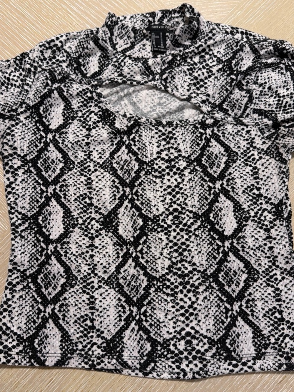 Forever 21 Black and White Snake Print Mock Neck Top